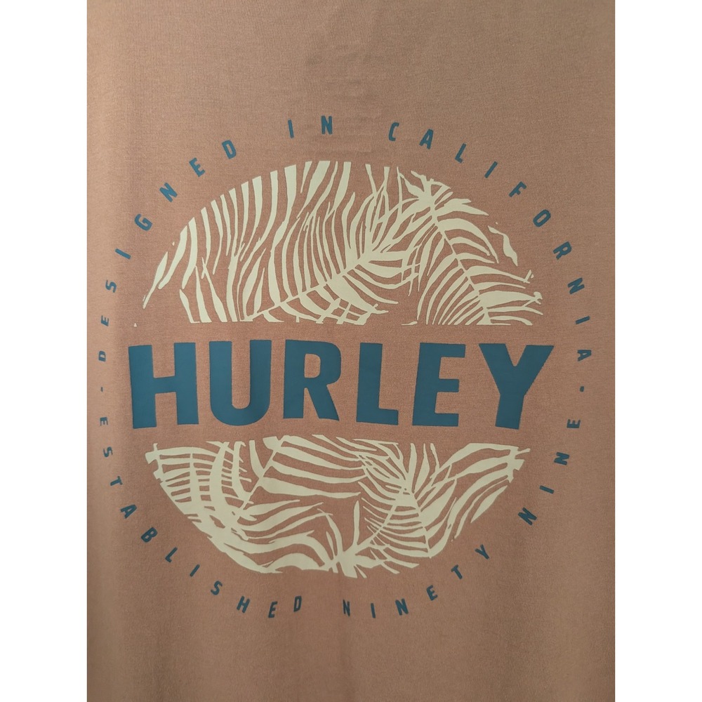 Hurley Mens Graphic T-Shirt Brown Cotton Palm Leaf California Surf Tee Size M